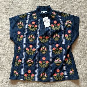 THML Navy Floral Embroidered Blouse
